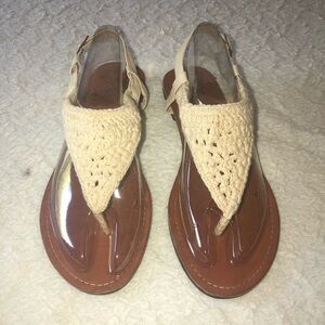 La Hearts crochet t-strap sandals